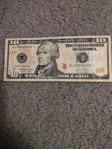 2004 A $10 FED RES *STAR NOTE LOW SERIAL NO. GL 00030405* VF FORT WORTH - Picture 1 of 2