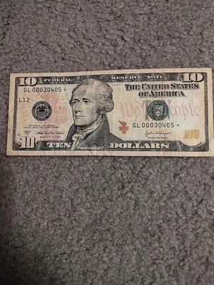 2004 A $10 FED RES *STAR NOTE LOW SERIAL NO. GL 00030405* VF SAN FRAN-FORT WORTH - Image 1 of 2