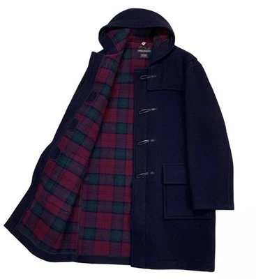 Brooks Brothers Dark Navy Blue Wool Toggle Plaid Duffle England Medium Coat - Image 1 of 4