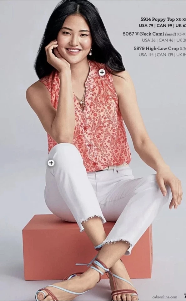 Top sin mangas Cabi #5914 para mujer amapola talla M blanco roto con estampado floral naranja-rojo Foto 1 de 1