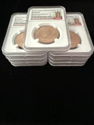 9 Great Britain Penny NGC Genuine Lot Of Nine  Elizabeth Ii - Image 1 of 4