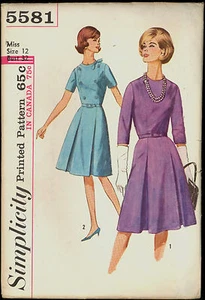 60er Größe 12 Brust 32 Gürtel Kleid Schmuckausschnitt Simplicity 5581 Vintage Muster  - Bild 1 von 2