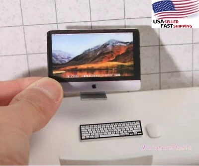 1:6/1:12 Dollhouse Miniature 3Pc Set Desktop Computer Keyboard Mouse Accessory  - Image 1 of 4