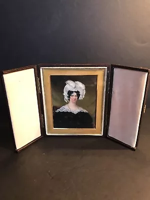 Un enorme retrato antiguo en miniatura de una dama/acuarela/pintado a mano/circa 1850 Foto 1 de 4
