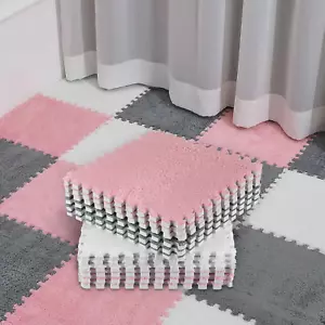 18 Pcs Plush Foam Floor Mat Square Interlocking Carpet Tiles with Border Fluffy - Picture 1 of 12