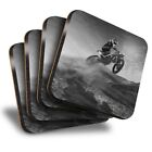 Set Of 4 Square Coasters - Bw - Motocross Bike Jump Motorbike  #35212