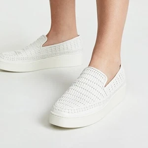 NUEVAS Tenis sin cordones Vince White Stafford con plataforma de cuero tejido talla 9,5 - Imagen 1 de 8