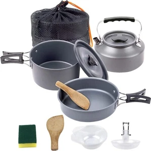 Outdoor Camping Cookware Set with Pot Pan and KettLE Camping Mess Kit S2 - Picture 1 of 9