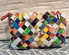 Candy Wrapper Woven  Clutch Zip Purse Handmade Bag Art