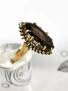 Smoky Quartz 9ct, 9k Yellow Gold Vintage Ring Size N1/2 Hallmarked 375 Large Gem - Picture 1 of 24