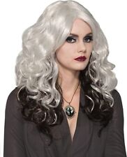 Witches/ Wizards Silver Cast Wig Two Toned Long Curly White/Black Gothic/Haunted