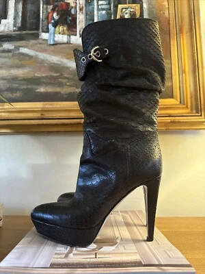 Bota holgada Sergio Rossi Hecha en Italia Piel de Serpiente Plataforma Tacón Talla 37 Foto 1 de 4