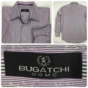 Mens Bugatchi Uomo Large L Dress Shirt Purple Striped Floral Pattern - Picture 1 of 7
