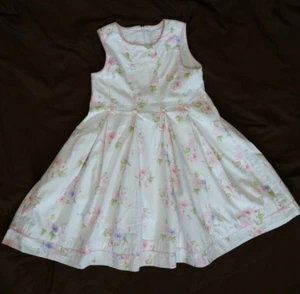 Lydia Jane Girls White Spring Easter Cotton Floral Dress Lace Lined Size 5 - Picture 1 of 6