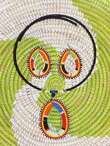 Handgefertigte Massai Perlen Halskette & Ohrringe Set Boho Hippie Tribal JSMM2 - Bild 1 von 2