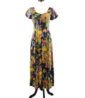 Petite robe vintage Carole années 1990 florale brillante manches longues rayonne taille 8