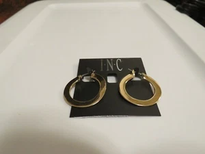 INC Gold Tone Flat Hoop Earrings - New - Picture 1 of 1