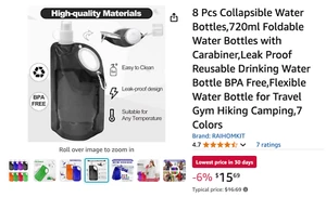 Collapsible Water Bottles,720ml Foldable Water Bottles with Carabiner - Picture 1 of 3