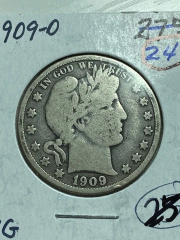 1909-O Barber Half Dollar 50 Cent, Better Condition, 99 cent shipping Cover