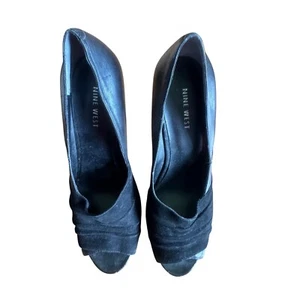 Nine West Heels Peep Toe Pumps Black Suede Party Career Shoes Women's Size 8M - Picture 1 of 10