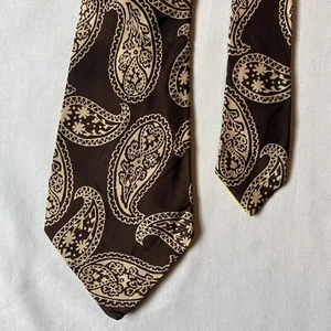 Vintage 40s 50s Brown & Beige Rockabilly Art Deco Swing Tie Large Paisley - Picture 1 of 3