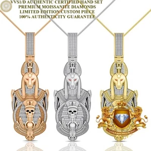 Real Moissanite Egyptian Anubis Ankh Cross Pharaoh Scarab Beetle Charm Pendant - Picture 1 of 21