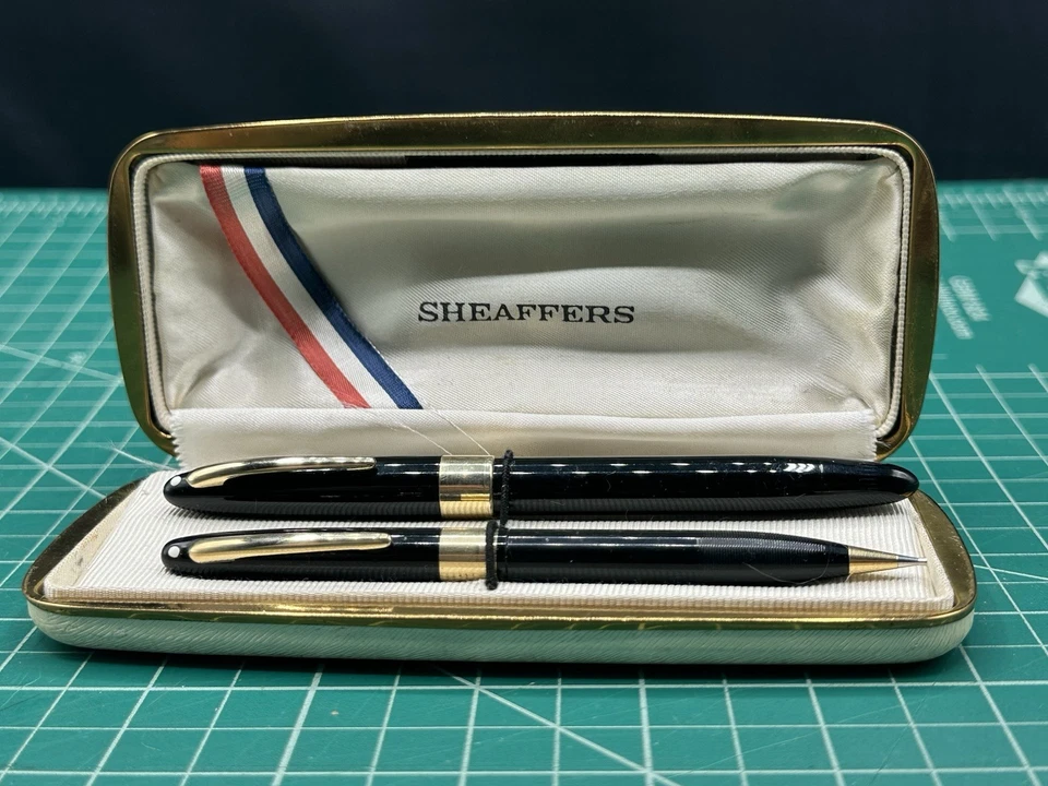 Винтажная перьевая ручка Sheaffer's и механический карандаш белая точка 14k золотая отделка G - Изображение 1 из 4