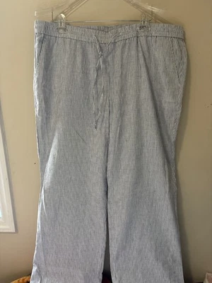 Talbots White Blue Stripe Seersucker Pants Womens 16W - Image 1 of 4