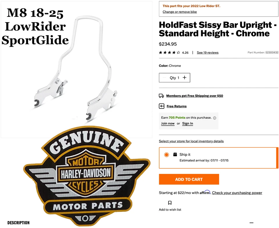 Оригинальный заводской спортивный скользящий руль Harley Softail M8 Low Rider 18–25 годов выпуска - Изображение 1 из 4