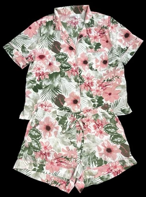 Cupcakes & Cashmere   Size L    Peach-Green Floral   2 Pc - PJ Pajama Shorts Set - Image 1 of 4