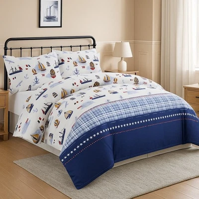 Marina - Nautical Printed, 600 Count, Cotton Blend, Duvet Cover Set, Double Bed - Image 1 of 4