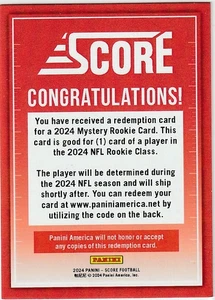 2024 Panini Score Football Mystery Rookie Redemption #404 RC - Picture 1 of 2