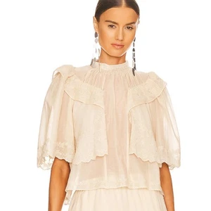 ISABEL MARANT Laeti Shirt Blouse Cream White Embroidered Ruffle Trim Top Size 40 - Picture 1 of 10