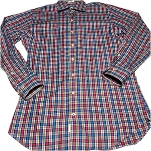 PETER MILLAR Camicia Uomo Medium Elasticizzata Performance Blu Rosso Plaid Manica Lunga - Foto 1 di 12