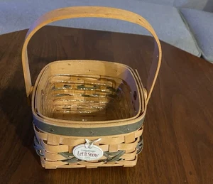 Longaberger 2000 Let It Snow Basket and Tie On Green Bands + Plastic Liner - Picture 1 of 4