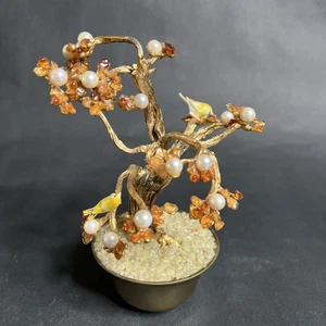 Tronco vintage in metallo Swoboda - corniola, perla, uccellini in porcellana - albero bonsai - reggiseni - Foto 1 di 10