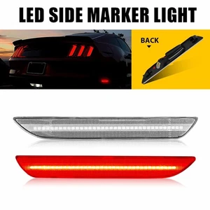 2PC LED Clear Red Lens Rear Side Marker Signal For Lights 2015-22 Ford Mustang C - Foto 1 di 14
