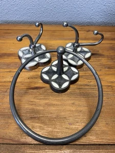 Juego de herrajes de baño con incrustaciones estilo Anthropologie ganchos y anillo de toalla boho floral - Imagen 1 de 6