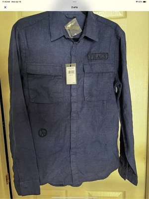 NWT John Varvatos Linen Blend Peace Overshirt Jacket Small Blue MSRP $368 - Image 1 of 4