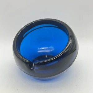 Vintage MCM Viking Cobalt Blue Glass Orb Ashtray Bluenique Mid Century Modern - Picture 1 of 12