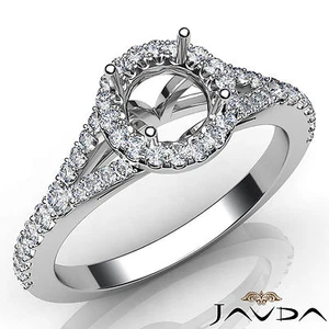Diamond Engagement Platinum Halo Pave Setting Round Shape Semi Mount Ring 0.50Ct - Picture 1 of 5