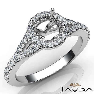 Diamond Engagement Platinum Halo Pave Setting Round Shape Semi Mount Ring 0.50Ct - Image 1 of 4