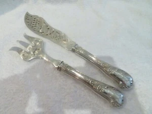 Gorgeous 19th c French 950 silver 2p pierced fish serving set rococo style - Picture 1 of 12