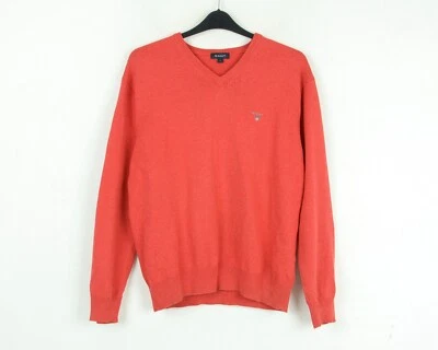 GANT Mens L Pull Tricot Décontracté Col V Coton Rouge Smart Travail - Photo 1/4