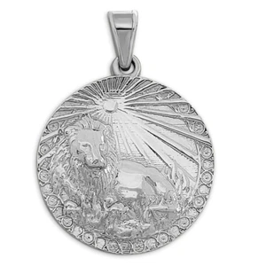 Real 14K White Gold Leo Pendant, Zodiac Sign Coin Pendant Astrology Jewelry - Picture 1 of 9