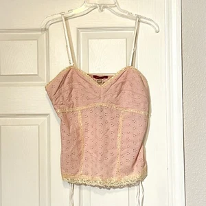 Vintage Y2K Pink Lace Eyelet Corset Bustier Top Goth Sequin Womens Size Large - Picture 1 of 13