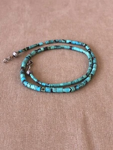 Vintage Navajo Turquoise Heishi Bead Sterling Silver 925 Necklace 17” - Picture 1 of 9