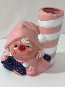Vintage Pixie Elf Clown Plastic Pencil Holder 80s Hong Kong Pink - Picture 1 of 14