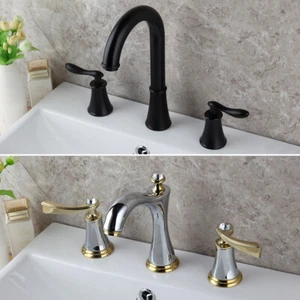 Grifo mezclador lavabo lavabo baño bañera baño 3 piezas negro 2 asas 3 piezas - Imagen 1 de 20