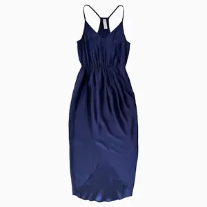 Amanda Uprichard 100% Silk Monaco Maxi Dress Navy V-Neck Asymmetric Tulip Hem Sm - Picture 1 of 6